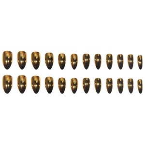 Glossy gold electroplated short almond press-on nails set with metallic mirror finish