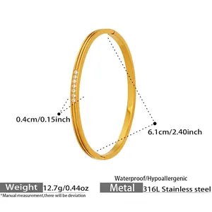 Technical drawing showing 0.4cm width and 6.1cm diameter of 18k gold plated bangle