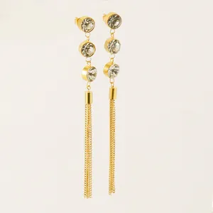 Boucles D'Oreilles Pendantes À Pampilles En Acier Inoxydable Plaqué Or 18K Avec Zircons Ronds Bijoux Élégants Pour Femmes