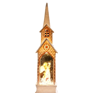 Christmas church lantern with angel figurine and flickering LED warm light decor