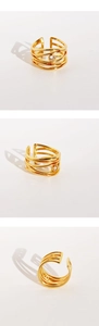 Detailed view of gold multi-layer cross ring featuring a sparkling zircon gemstone