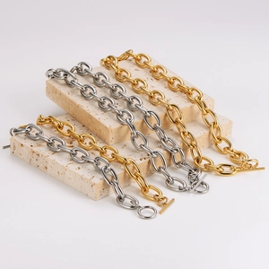 Classic 12mm stainless steel O-chain link bracelets in gold and silver with T-bar toggles