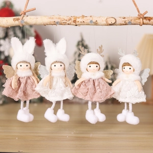 Plush Christmas angel pendants with bunny ears and reindeer antlers in pink and white