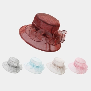 Chapeau de Soleil en Organza Élégant pour Femme Large Bord Fleur Derby pour Église Mariage Banquet Vacances à la Plage Respirant