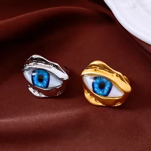 Irregular liquid metal style evil eye open rings in gold and silver finish
