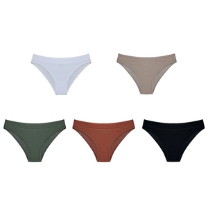 Five-pack set of ribbed cotton sports briefs for women in various solid neutral colors