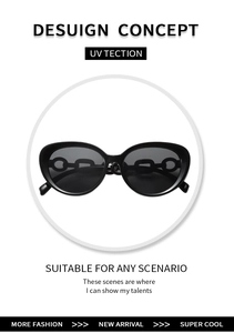 Detail view of fashion cat eye sunglasses with unique thick chain design on the temples