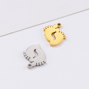 Minimalist stainless steel baby feet pendants in gold and silver finish for DIY jewelry