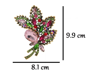 Detailed dimensions of the large crystal flower brooch with colorful rhinestones