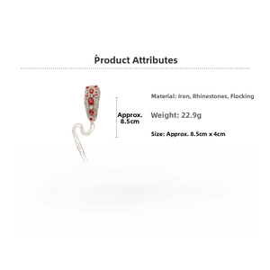 Detail view of rhinestone flocked teardrop hair clip with tassel chain dimensions and weight