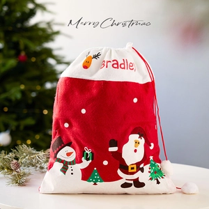 Grand sac cadeau de Noël personnalisé avec motif Père Noël et flocon de neige en feutre