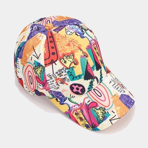 Graffiti print baseball cap with curved brim and street art pattern, stylish sun hat for outdoor