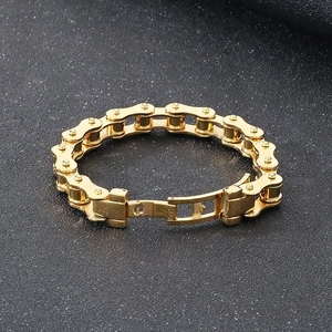 Bracciale da uomo a catena di bicicletta dorata stile industriale con chiusura sicura