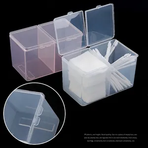 Dual Compartment Nail Storage Box Plastic Transparent Flip Lid Organizer Case For Cotton Pads Swabs Manicure Accessories