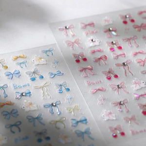 3D Relief Nail Art Stickers Bowknot Rabbit Cherry Laser Holographic Sweet Cute DIY Manicure Decoration For Women