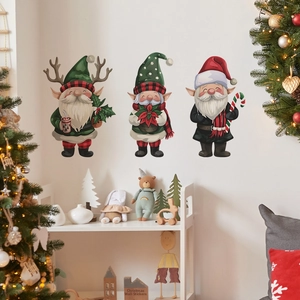 Christmas Gnomes Wall Stickers PVC Holiday Decals Home Decoration For Window Glass Living Room Cute Cartoon Gnome