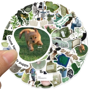 Green Korean style waterproof stickers featuring ins-style puppy heart designs for laptops