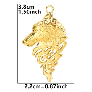 Detailed dimension guide for the 18k gold-plated stainless steel wolf head pendant