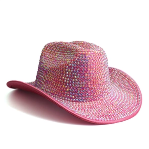 Pink rhinestone cowboy hat with sparkling gems for festival party and performance