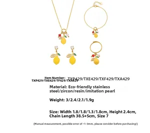 Tableau détaillé du service bijoux citron plaqué or 18k avec dimensions et poids