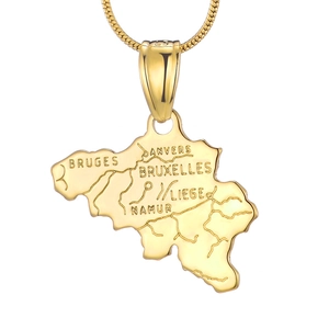 Collana con ciondolo mappa Belgio placcata oro 18K con nomi di città e catena snake