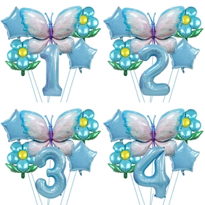 Detailed set of butterfly and blue number balloons including star and flower shapes