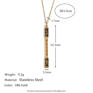 18K gold plated stainless steel Sun Wukong staff pendant necklace with engraved cloud pattern