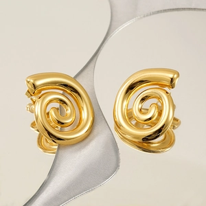 Boucles D'oreilles Puces Spirales En Acier Inoxydable Plaqué Or 18 Carats Bijoux Géométriques Tendances