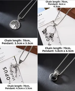 Vintage silver mens pendant necklaces with 70cm chains featuring skull and military themes