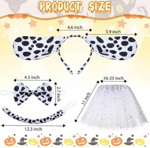Detailed size guide for Dalmatian costume set including headband and tutu dimensions