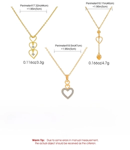 Detailed view of alloy heart pendant necklaces with crystals and adjustable chain