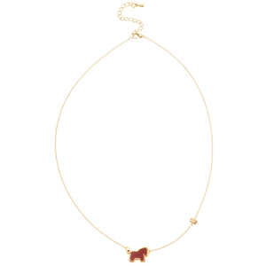 Elegant gold chain necklace featuring a red enamel puppy pendant with zircon accents