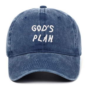 Casquette de baseball en jean délavé bleu foncé avec broderie 3D blanche GOD'S PLAN