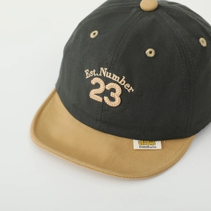 Kids color-block baseball cap in green and khaki with retro number 23 embroidery