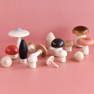 Wooden Mushroom Toys Beech Wood Colorful Forest Mushroom Decor Desktop Ornaments Educational Montessori Play For Kids