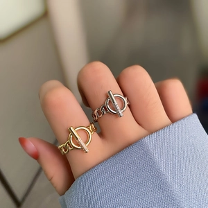 Chic geometric toggle link chain rings with sparkling zircon inlay for women
