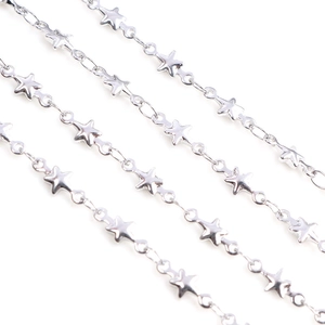 Macro view of silver star link chain links for handmade necklace or bracelet accessories