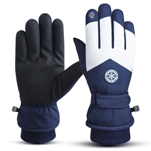 Winter ski gloves with anti-slip palm and touch screen design in blue and white