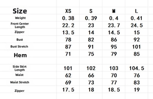Size guide table for floral two-piece set including bust, waist, and length measurements