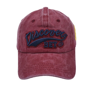 Vintage washed burgundy baseball cap with Discovery BETO 3D letter embroidery