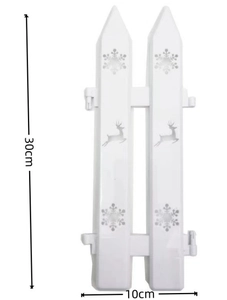 White PVC Christmas fence with reindeer and snowflake patterns, 30cm height decoration