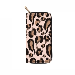 Long zip-around wallet with classic leopard print pattern and gold metal zipper hardware