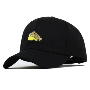 Classic black cotton baseball cap featuring high-quality yellow cheese slice embroidery