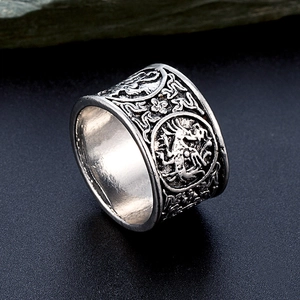 Relief Dragon Ring Vintage Zinc Alloy Wide Band Antique Finish Punk Rock Style Jewelry Unisex Accessory