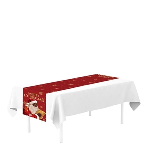 Christmas table runner with Black Santa Claus, golden snowflakes and Merry Christmas text