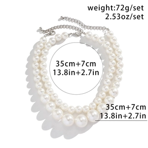 Double-layered oversized pearl choker necklace with adjustable silver lobster clasp
