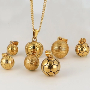 24k gold-plated stainless steel football pendant necklace with multiple soccer charms