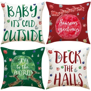 Christmas Pillow Covers Linen Decorative Cushion Case For Sofa Holiday Reindeer Print Winter Home Decor Square