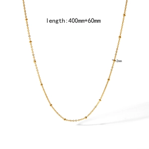 Detail of 18k gold plated satellite chain showing 400mm+60mm length and 2mm bead size