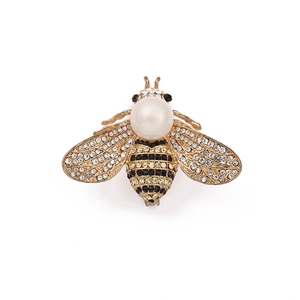 Cute honey bee brooch pin with zircon crystals and pearl inlay on a gold alloy frame